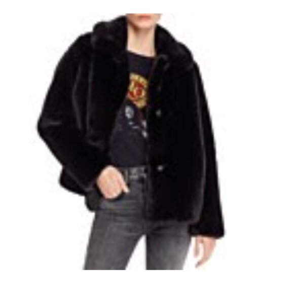 MKT Studio Black Collared Faux Fur Coat - Picture 1 of 7
